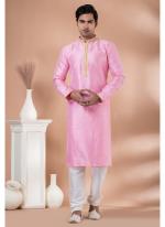 Mulberry Silk Pink Festival Wear Weaving Kurta Pajama